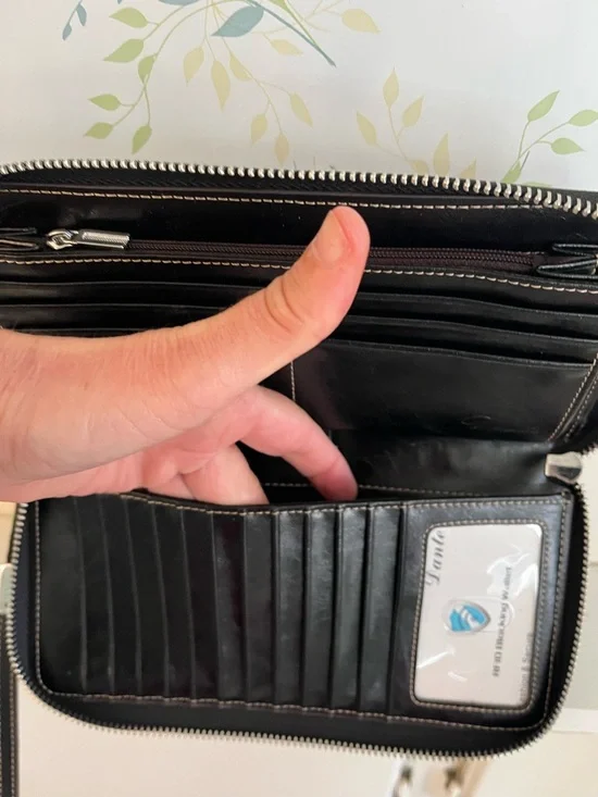 Black Leather Zip Wristlet Wallet - Picture 7 of 10